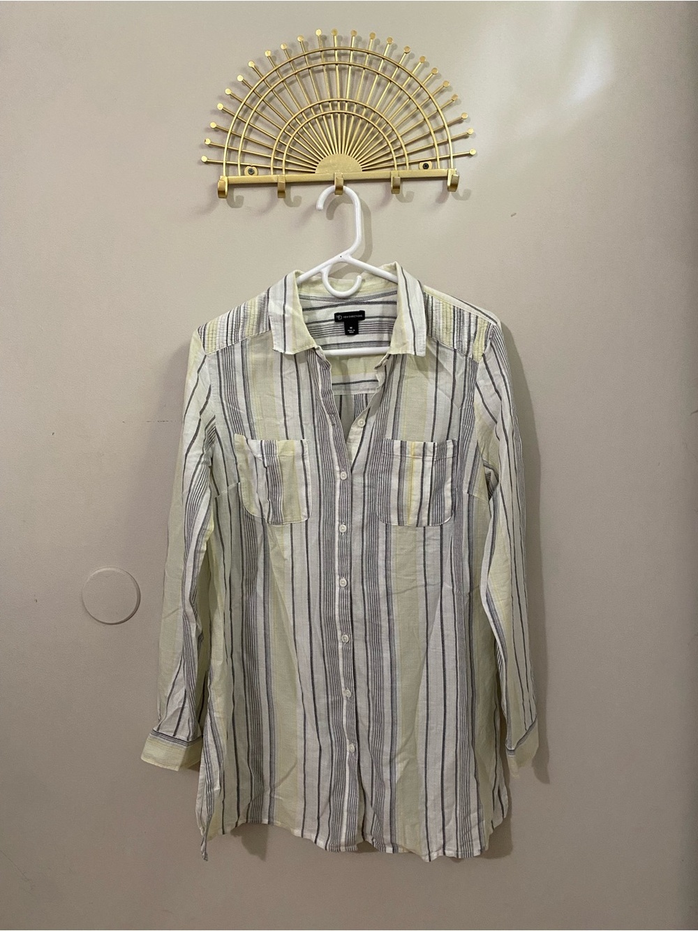 new directions Yellow, Gray and White Striped Button-Up Shirt